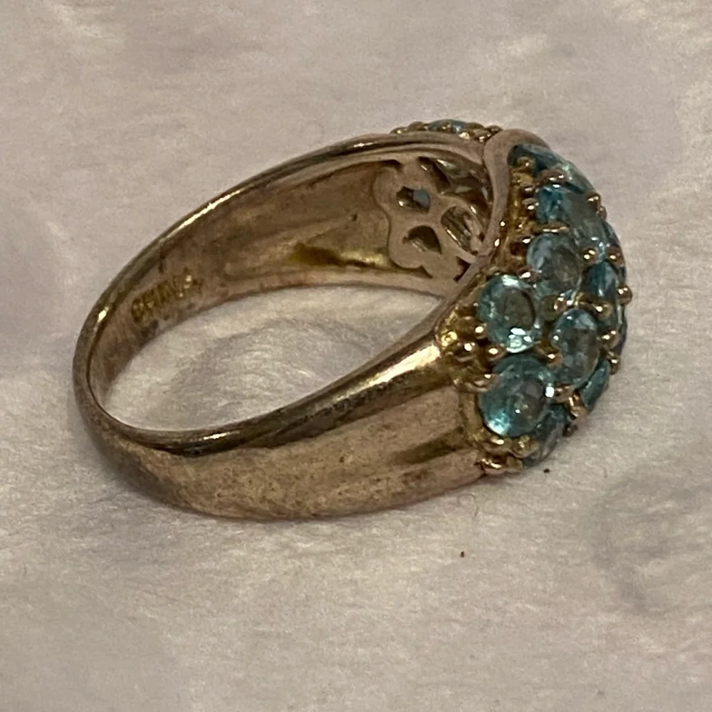 Cute Gold-toned Sterling Silver Buckle Band with Blue Topaz